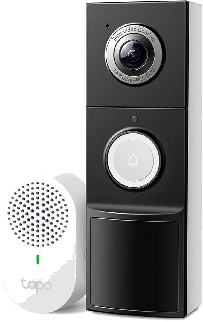 Tapo 2K+ Wired or Battery Powered Smart Video Doorbell with Chime, D225
