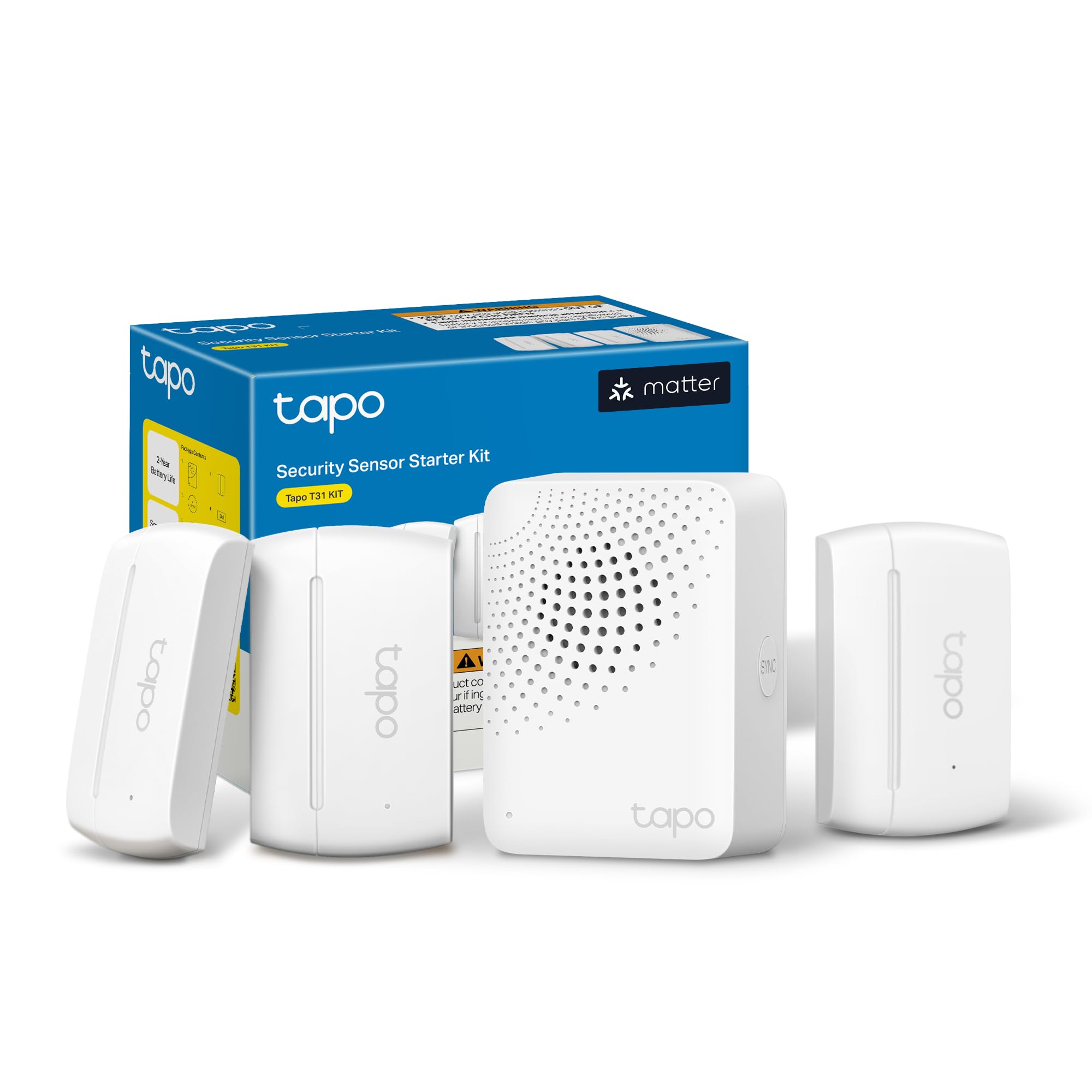 Tapo Door Sensor Starter KIT, Matter Compatible, 3X Smart Door Window Contact Sensor and 1x Smart Hub with Built-in Chime, Smart Automation, Real-Time Notification, T31 KIT